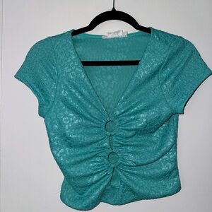 Urban outfitters green/blue cheetah print short sleeve top